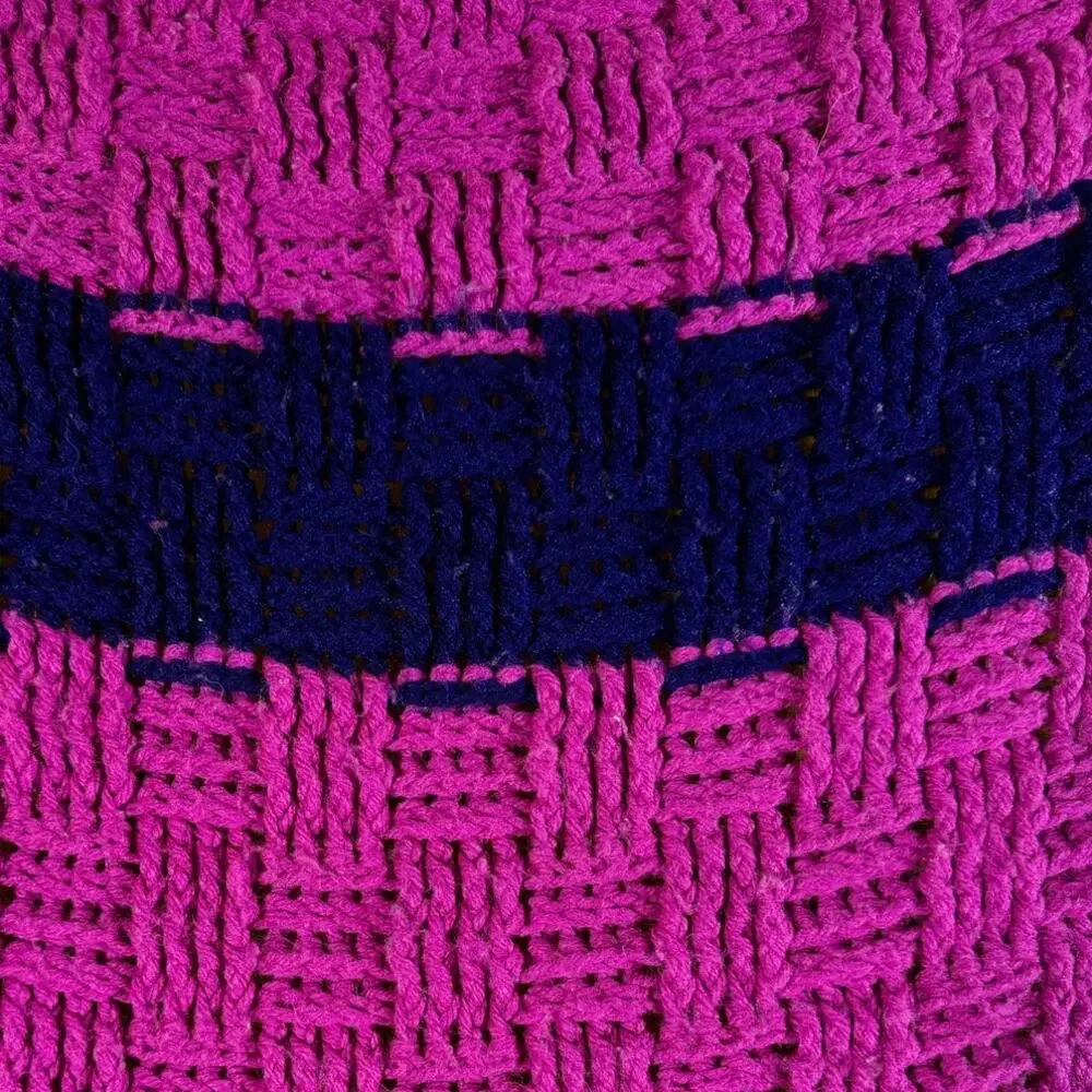 Handmade Crochet Blanket Throw Purple & Navy Blue Basketweave Large Size 54x74